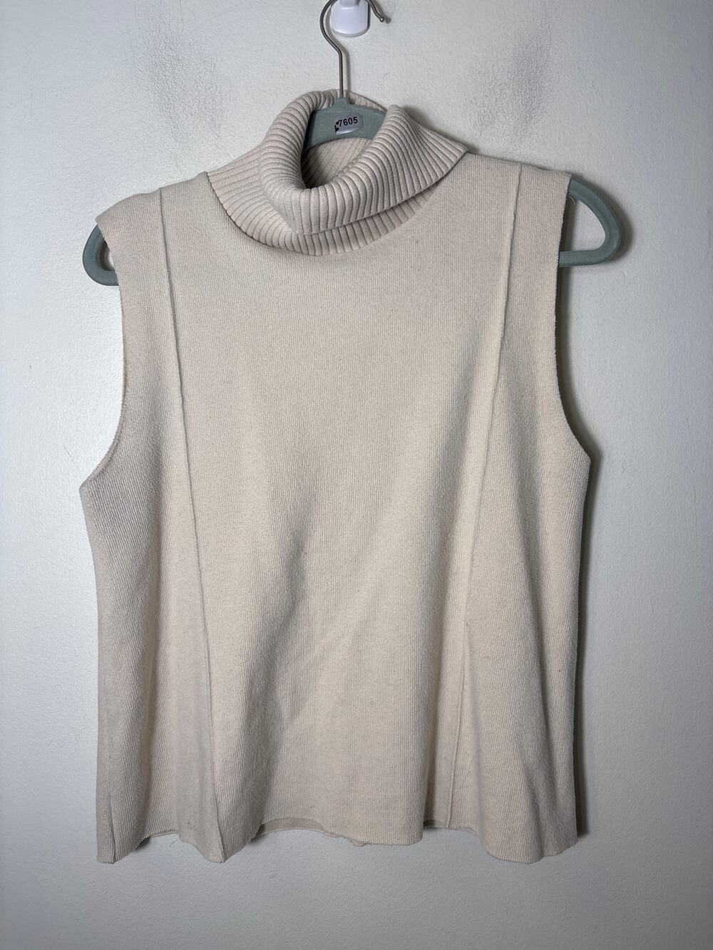 Zara Bone White Sleeveless Mock Sweater Sz L